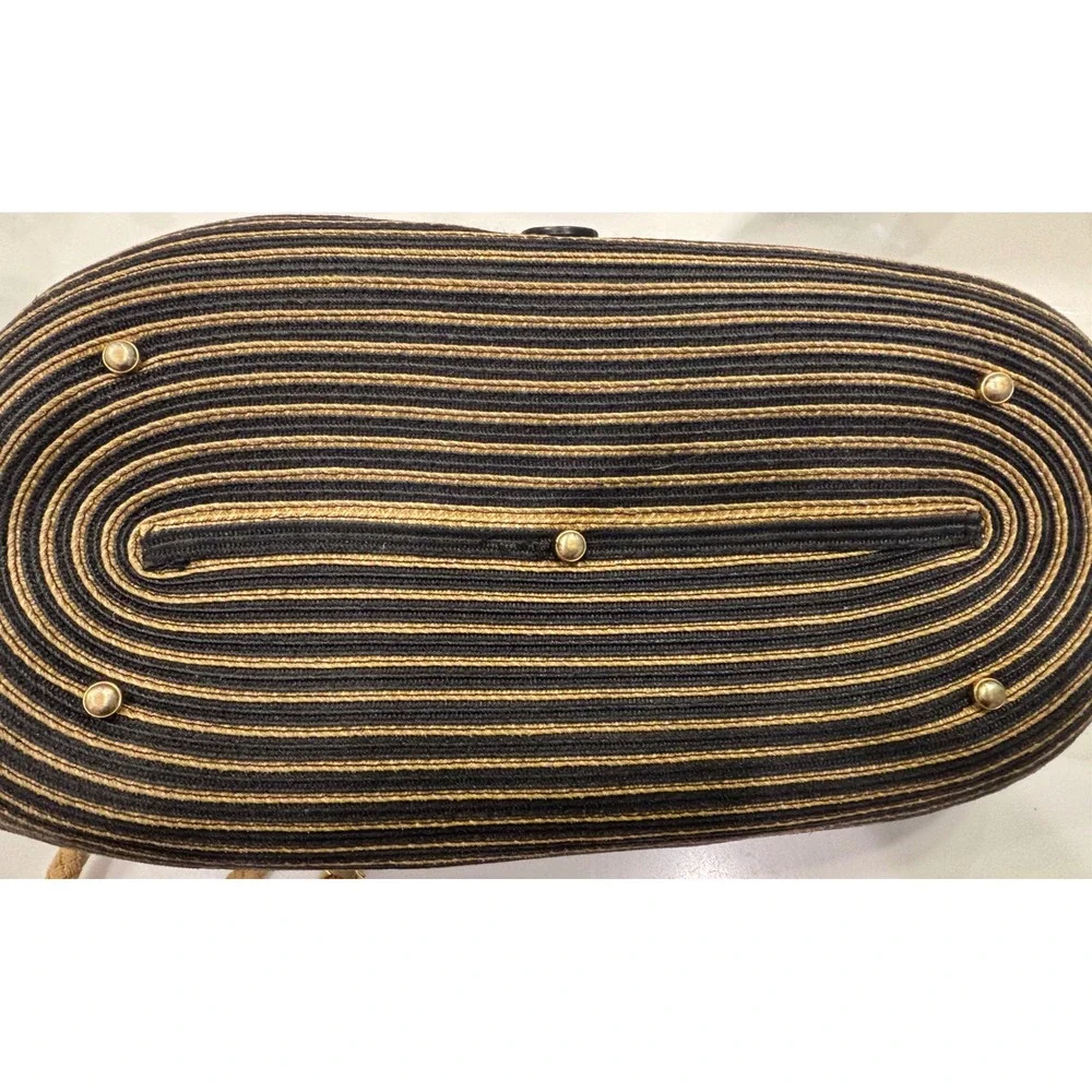 Eric Javits New York Squishee Striped Hobo Bag Black Gold Tan Leather Trim